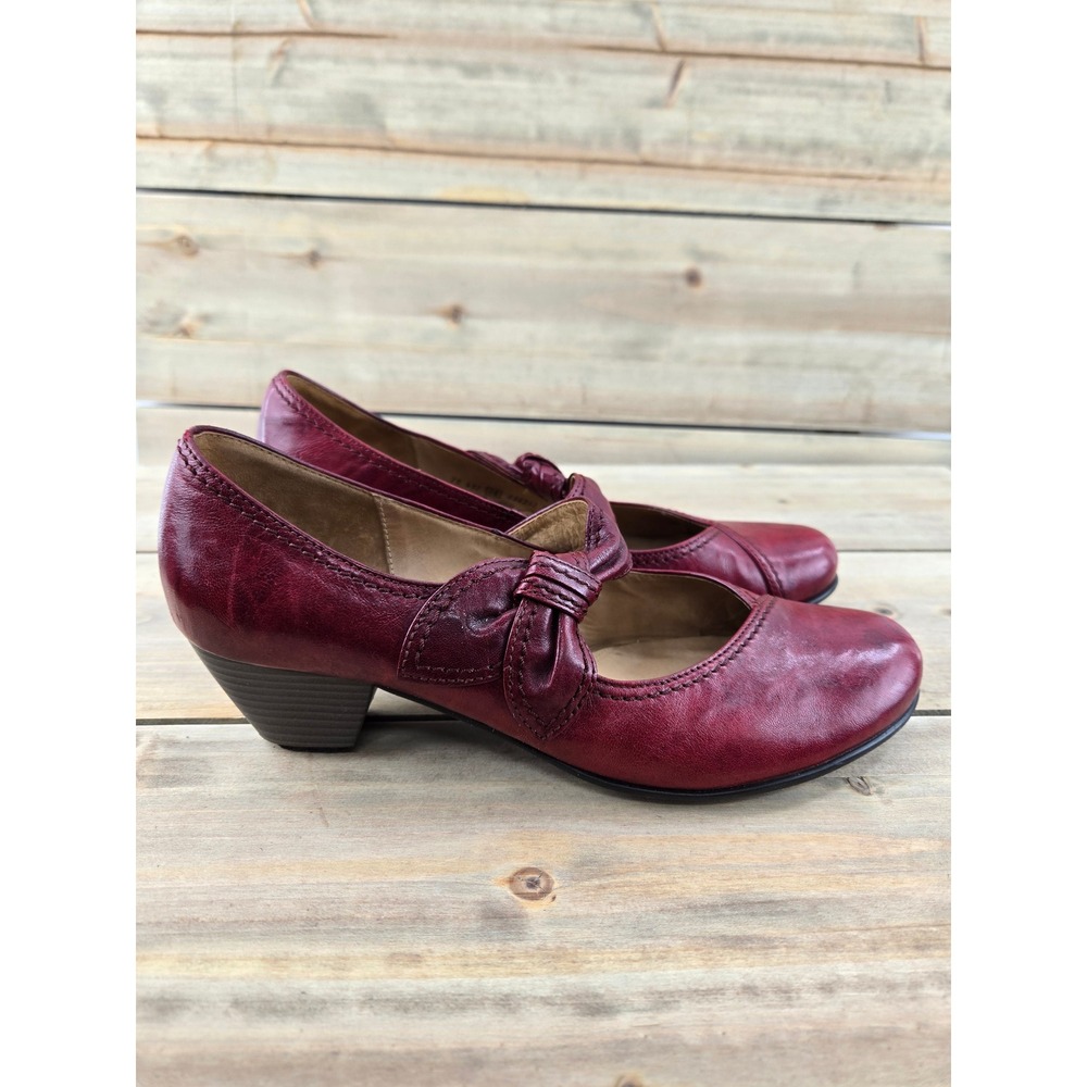 Gabor Red Leather Mary Jane Pumps Knotted Strap Heel Size 6.5 UK 9 US Academia
